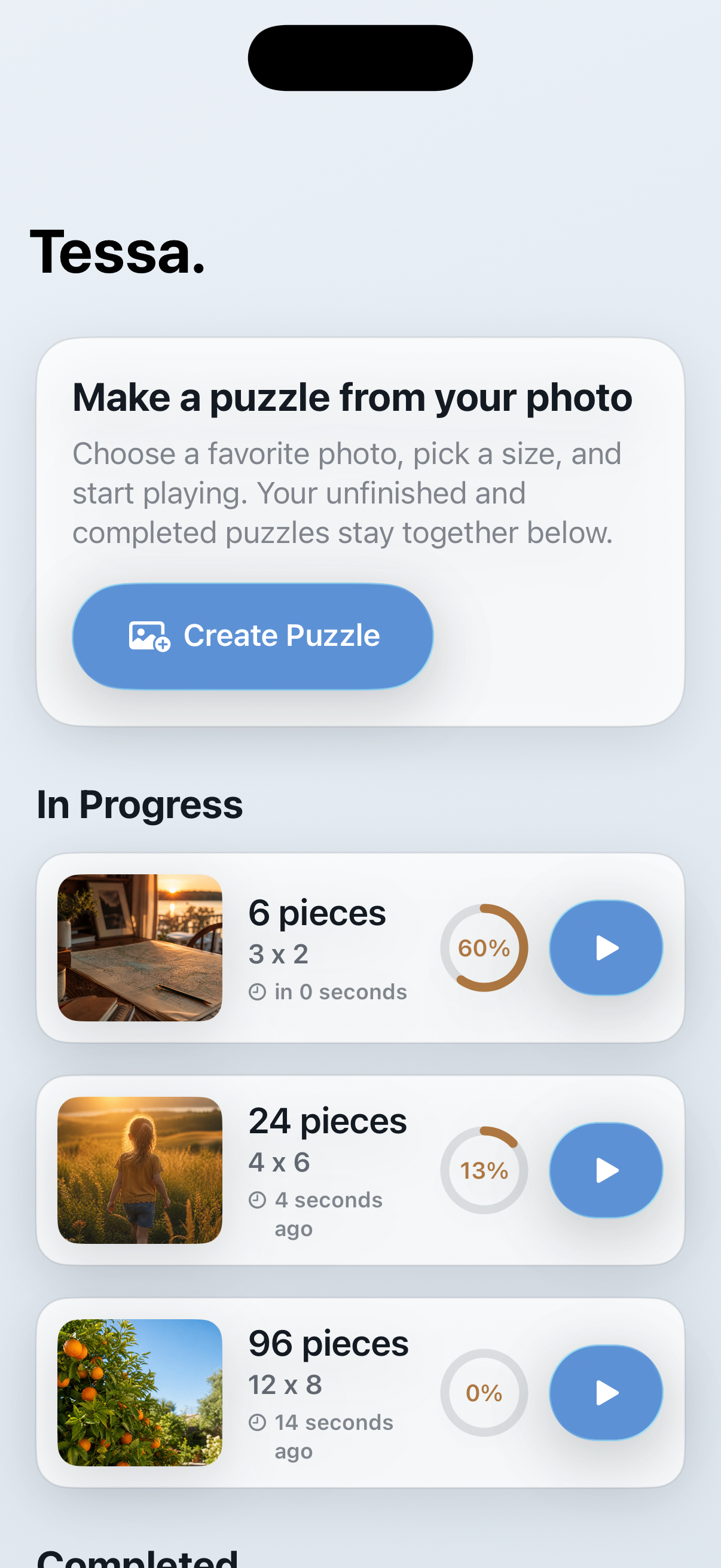 Tessa dashboard on iPhone 17 Pro